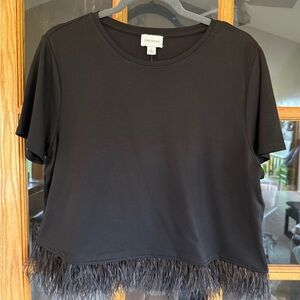For Cynthia Black Feather Trim Women's Top